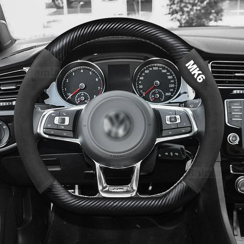 For VW Golf MK6 Gti R GTD 2008-2012 Suede Car Steering Wheel Cover Anti-Slip Steering Wheel Cover 38cm Car Interior